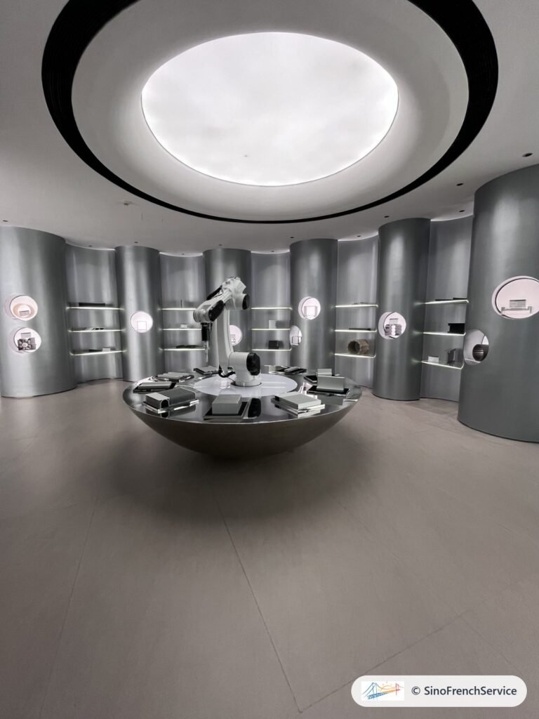 Showroom d’un fabricant de profilés aluminium avec un bras robotisé